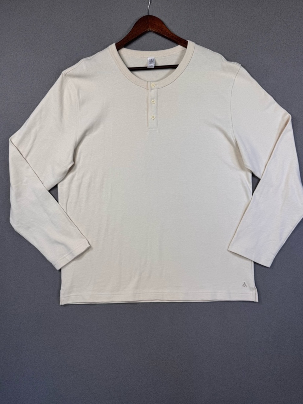 Alternative Men’s Cream Colored 100% Cotton Long-Sleeve Henley Shirt, XL